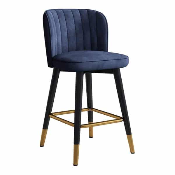 DQ2 Upholstered Fluted Stool - Velvet Blue