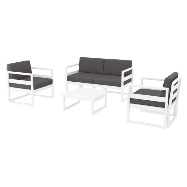 Lemnos Complete Sofa Set - With Coffee Table & Cushions - White