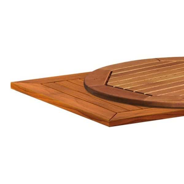22mm Robina wood table top with rich timber tone in a restaurant setting.