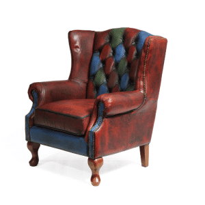 Contract Use Real Leather Chesterfield Winged Chair - Multi Red