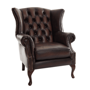 Contract Use Real Leather Chesterfield Winged Chair - Antique Red