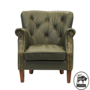 Contract Use Real Leather Concord Winged Chair - Olive