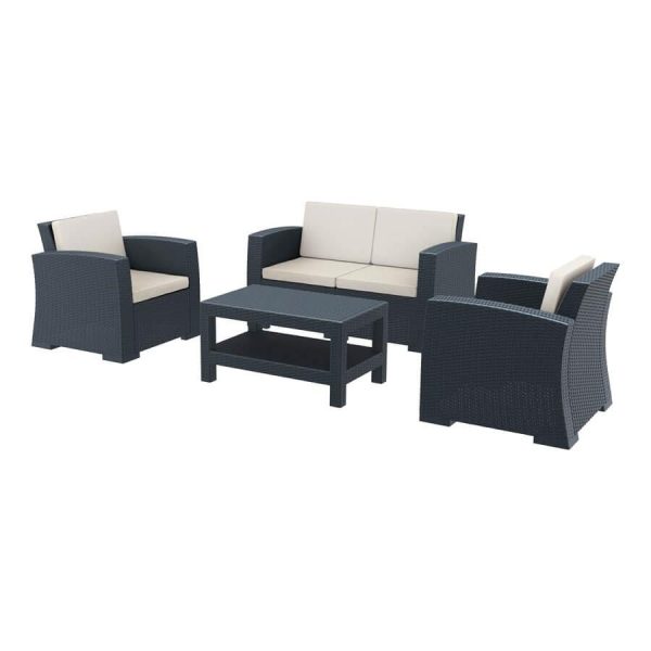 Paris Complete Dark Grey Sofa Set - With CoffeeTable & Cushions