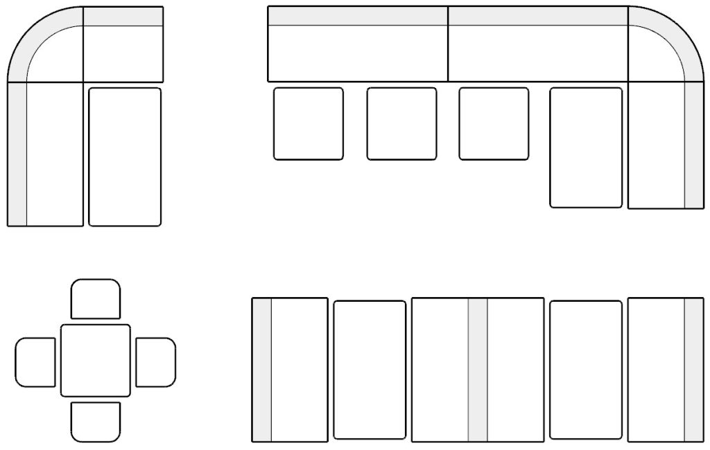 A classic Restaurant Seating Floorplan showing how booths in certain areas can create a nice enclosed dining space