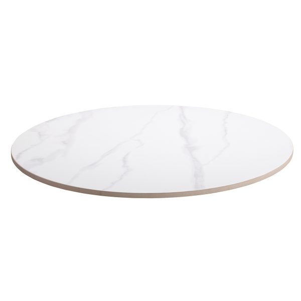 600mm dia Round x 12mm Ceramic Table Top - Calacatta Marble Gloss - In Stock