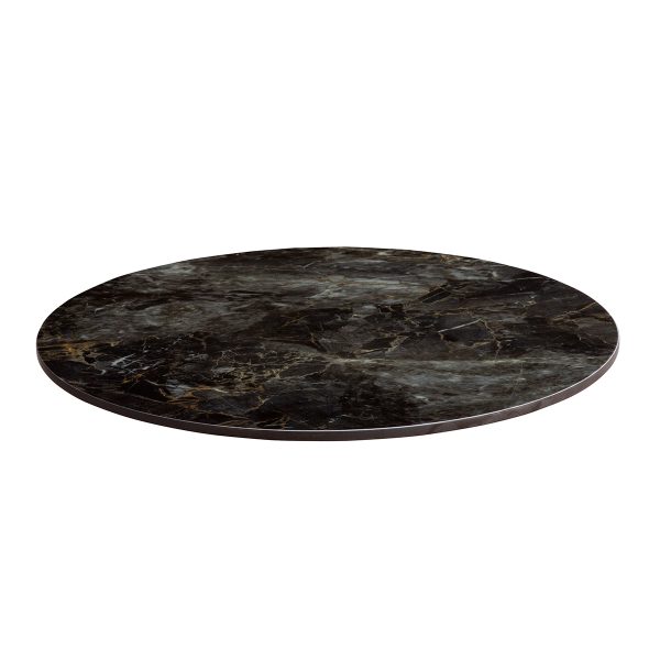 600mm dia Round x 12mm Ceramic Table Top - Portoro Marble Gloss - In Stock