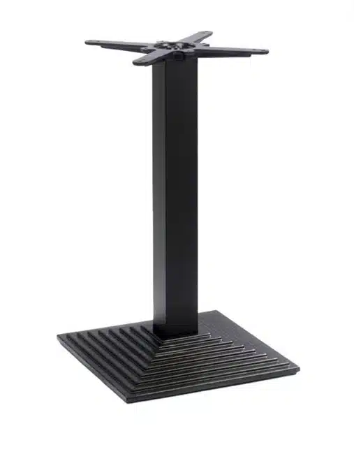 Black stepped table base with decorative tiered design for stylish restaurants.