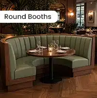 Fluted round booth seating and banquette seating in a cafe setting, commercial bespoke furniture