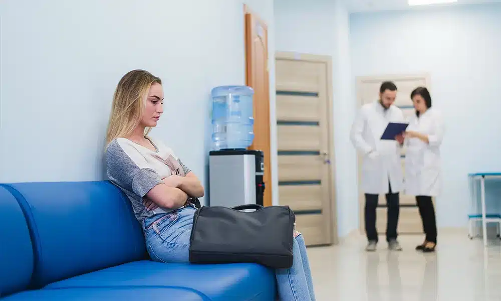 Faux leather booth seating in a healthcare gp clinic