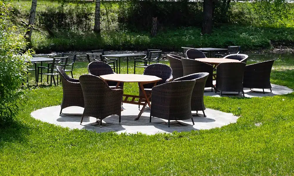 Rope Rattan Weave furniture in a commercial pub garden