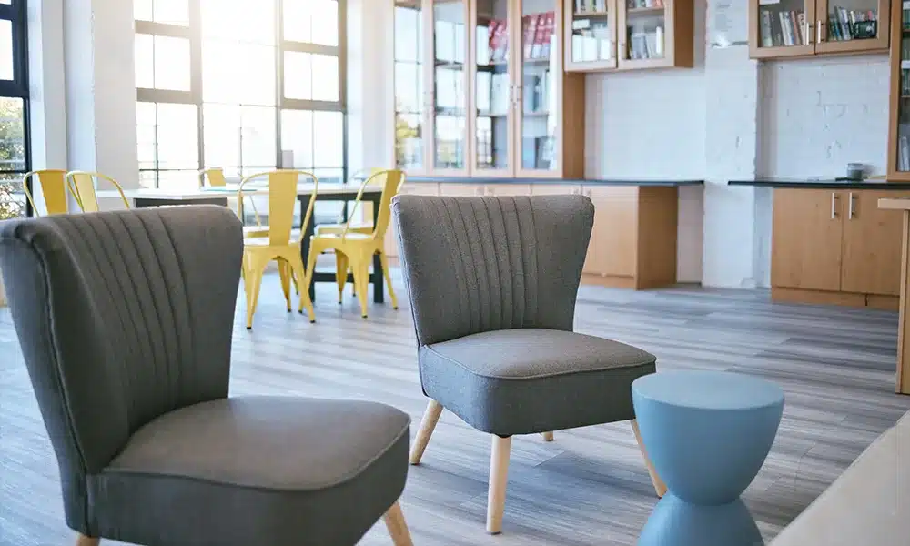 Quiet Zone furniture for libraries, soft upholstered comfy seating and coffee tables