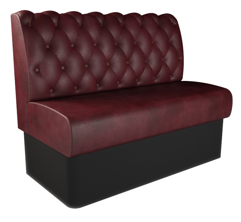 Studio shot of a standard height chesterfield style back booth unit on a white studio background, showing the buttoned chesterfield back design