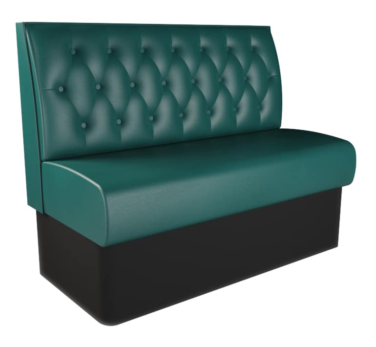 Studio shot of a standard height diamond buttoned back booth unit on a white studio background, showing the diamond button back tufting design