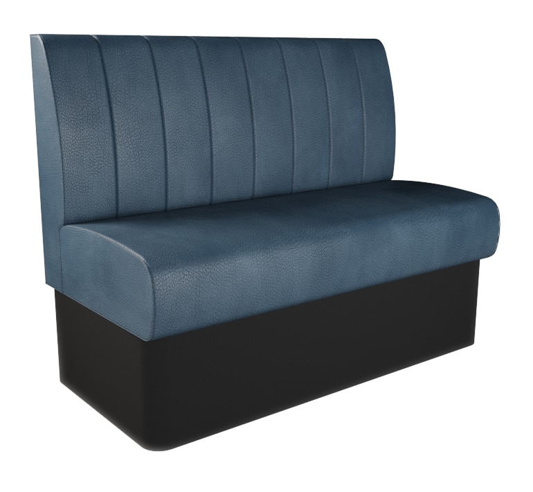 Studio shot of a standard height fluted back booth unit on a white studio background, showing the stitch fluted back design