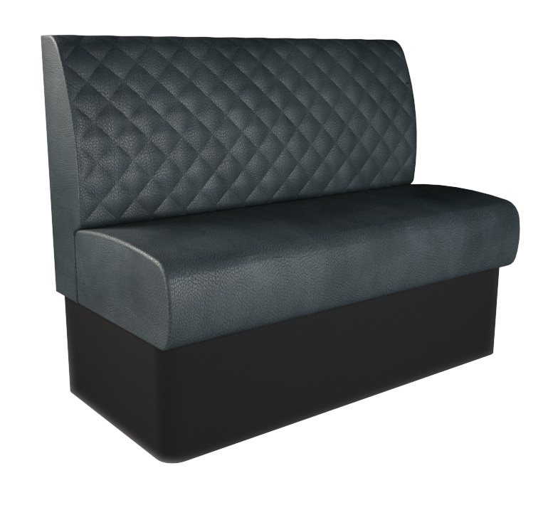 Studio shot of a standard height quilted back booth unit on a white studio background, showing the stitched quilted back design