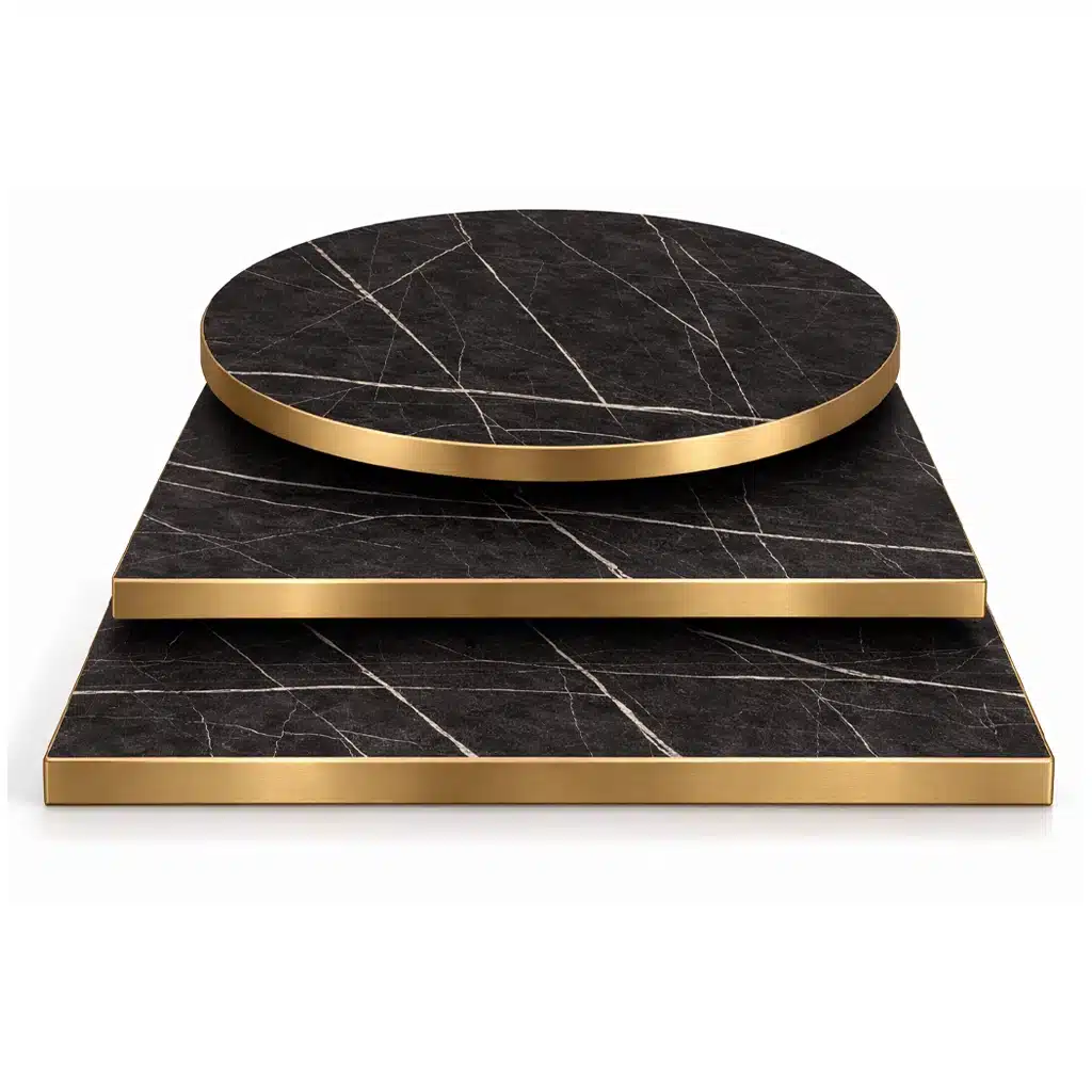 Studio white background of black pietra grigia table tops