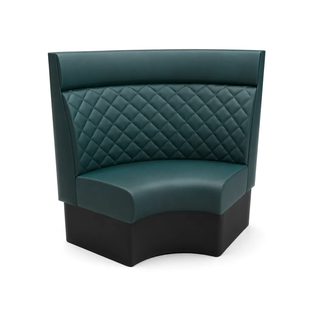 Quilted round booth seating with headroll and upholstered back detail