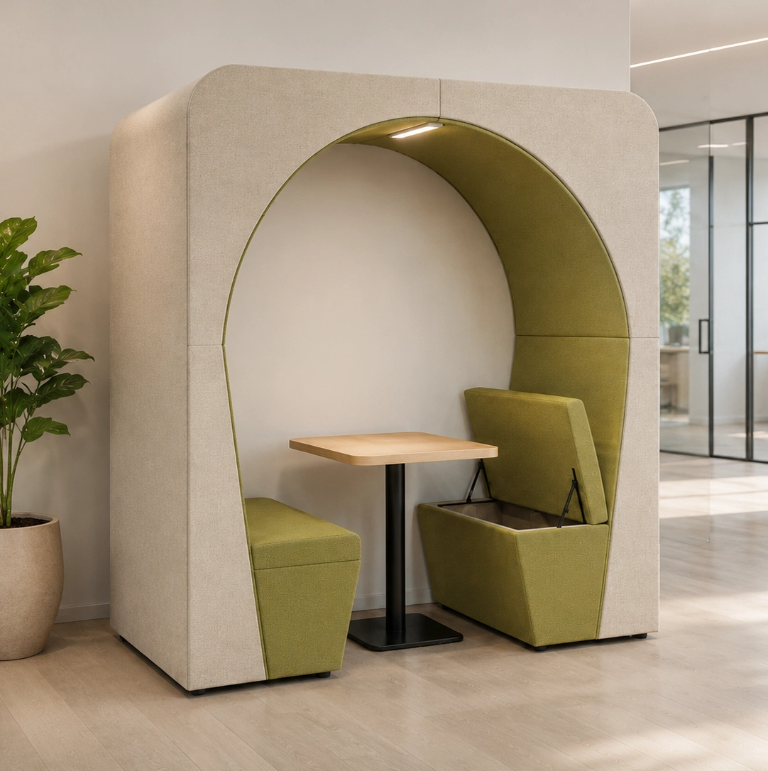 Nook Pod Open Set in a workplace breakout room - Acoustic Meeting Pod by HCF
